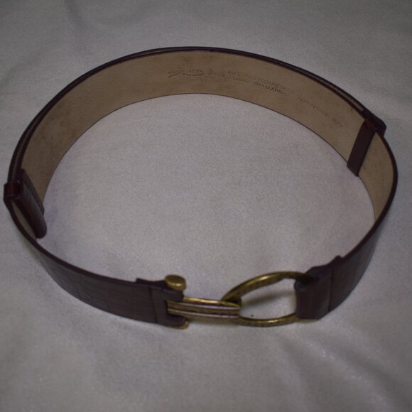 Vintage Amiee Lynn Brown Croc Leather Belt with Gold Buckle Size XL Adjustable - Picture 15 of 16